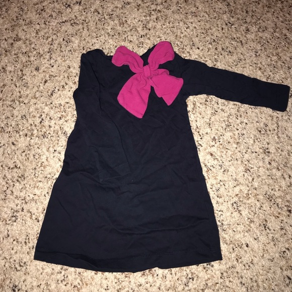 Toddler Navy A Line Dress w/ Dark Pink Bow - Picture 1 of 4